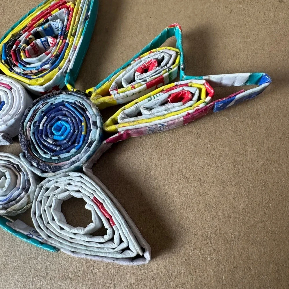 Handmade Paper Quilled‎ Bird Ornament Colorful Recycled Sustainable Folk Art